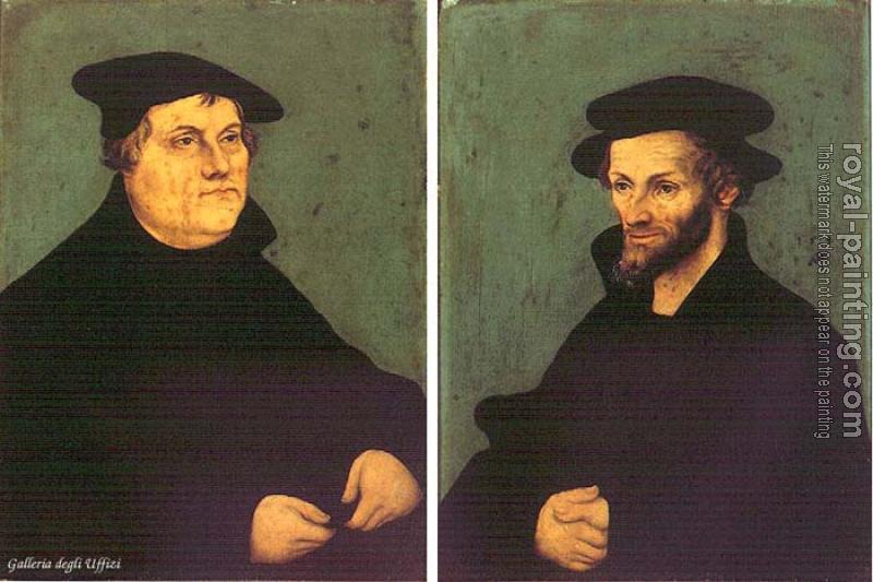 Lucas Il Vecchio Cranach : Portraits of Martin Luther and Philipp Melanchthon
